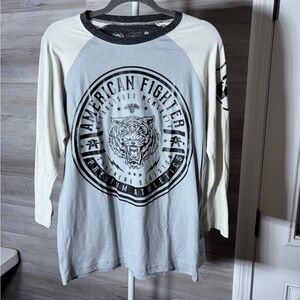 American Fighter Cream & Light Gray Raglan Long Sleeve Shirt Tiger Emblem 1087